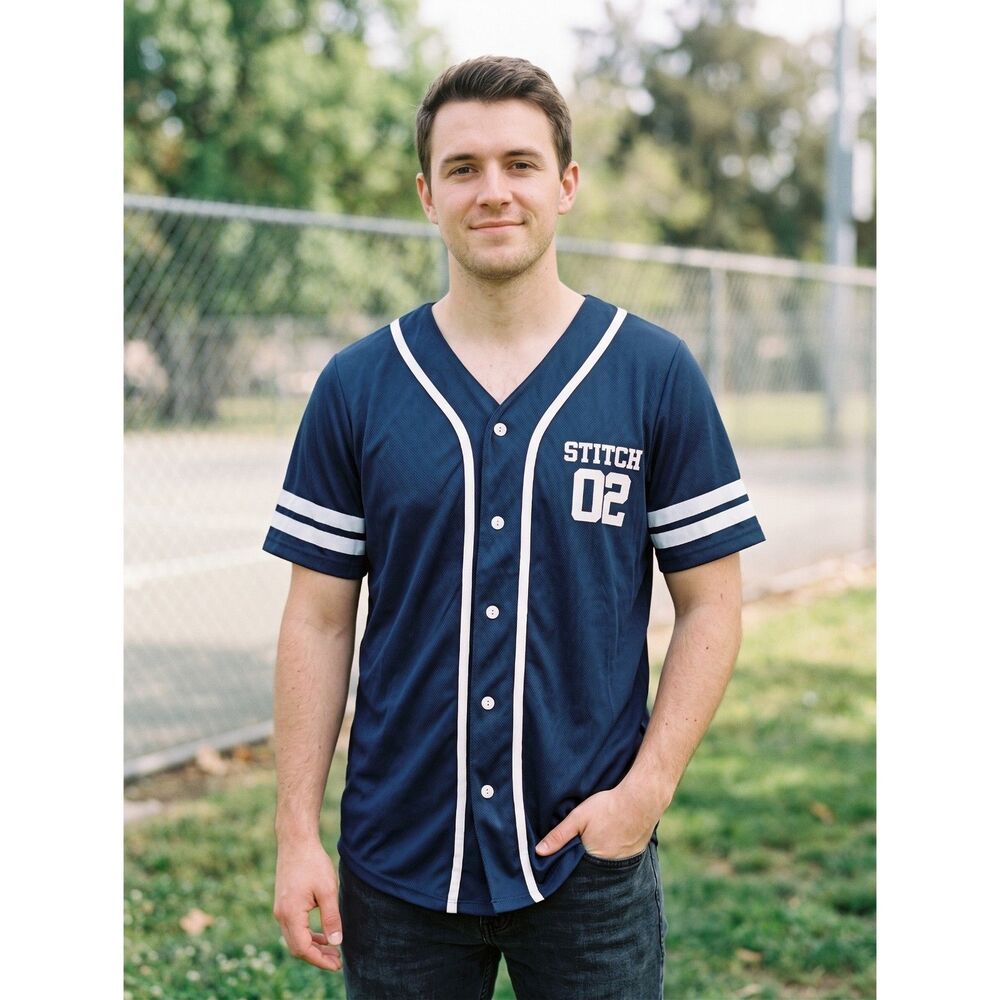 Disney Lilo & Stitch Blue Baseball Jersey Large